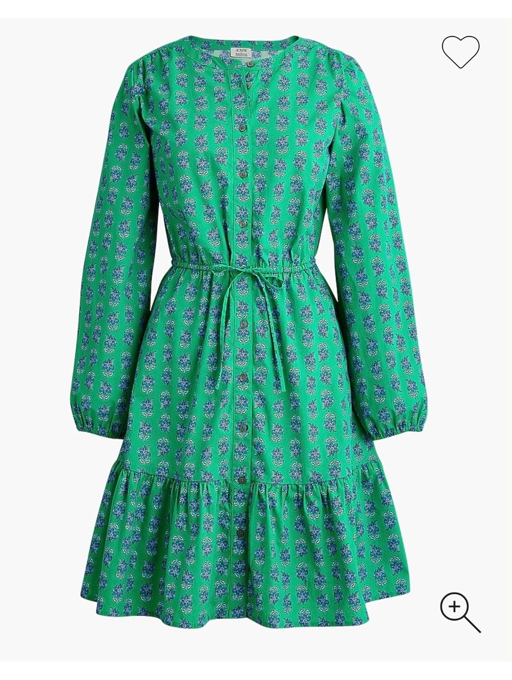 J.Crew Regenerative Cotton Blend Green Floral Long Sleeve Dress Size 6